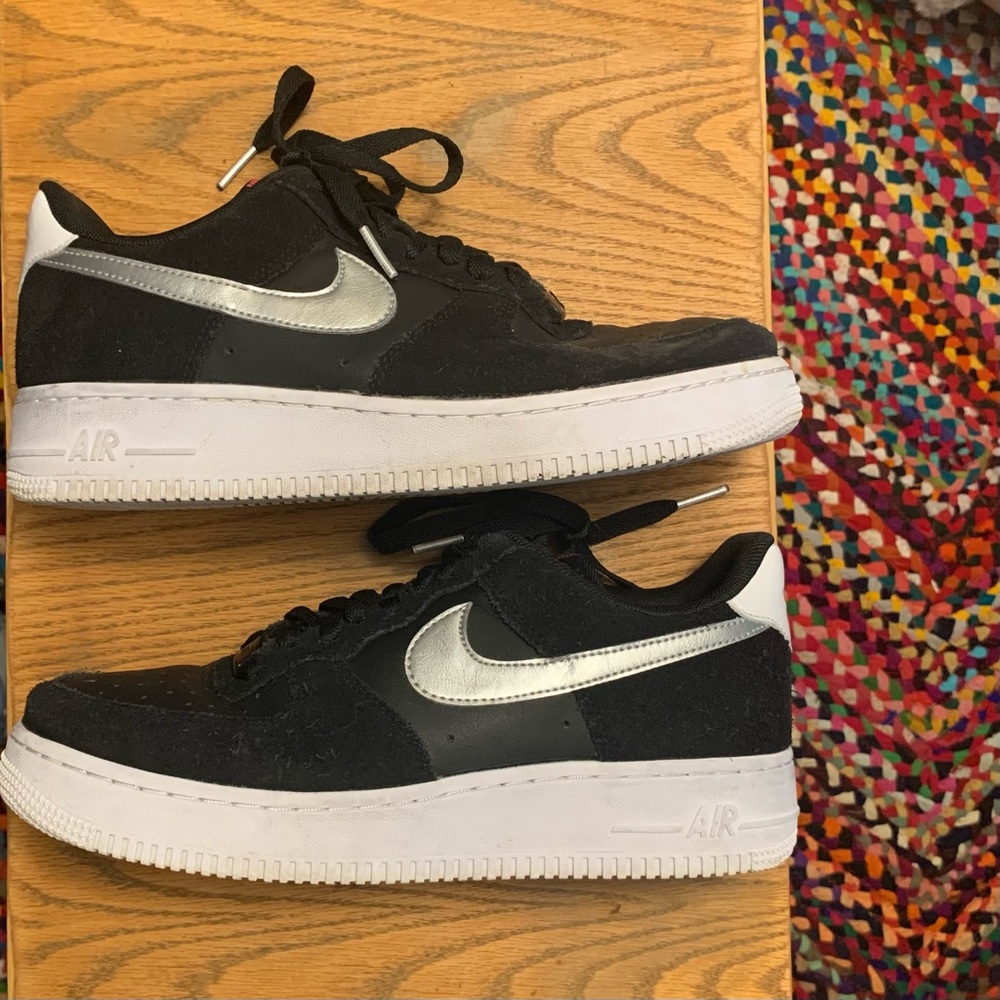Nike Air Force 1 shoes. Black and Silver. Size 9